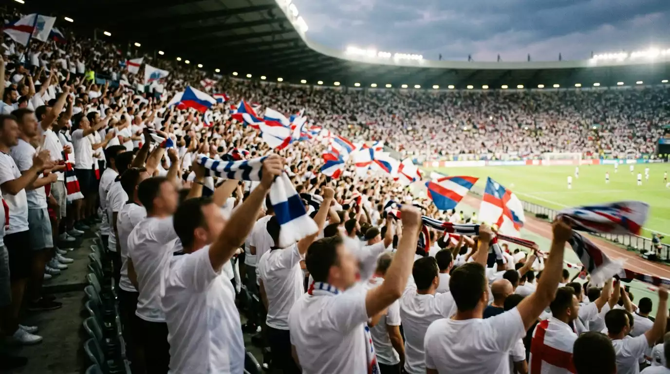 New Zealand fans with flags watching a World Cup 2026 match