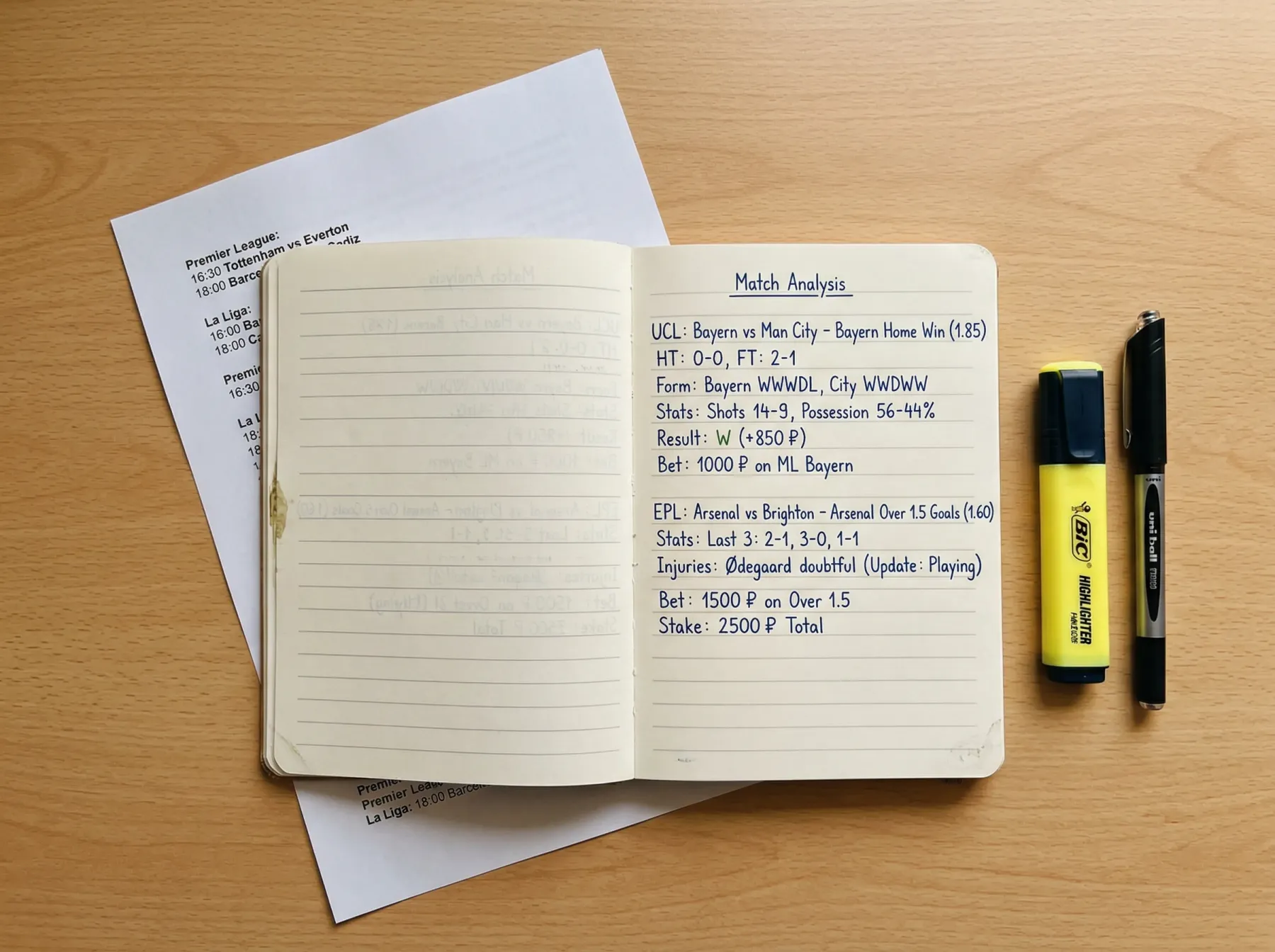 Visual explanation of 1X2, both teams to score, and over-under match betting markets for football