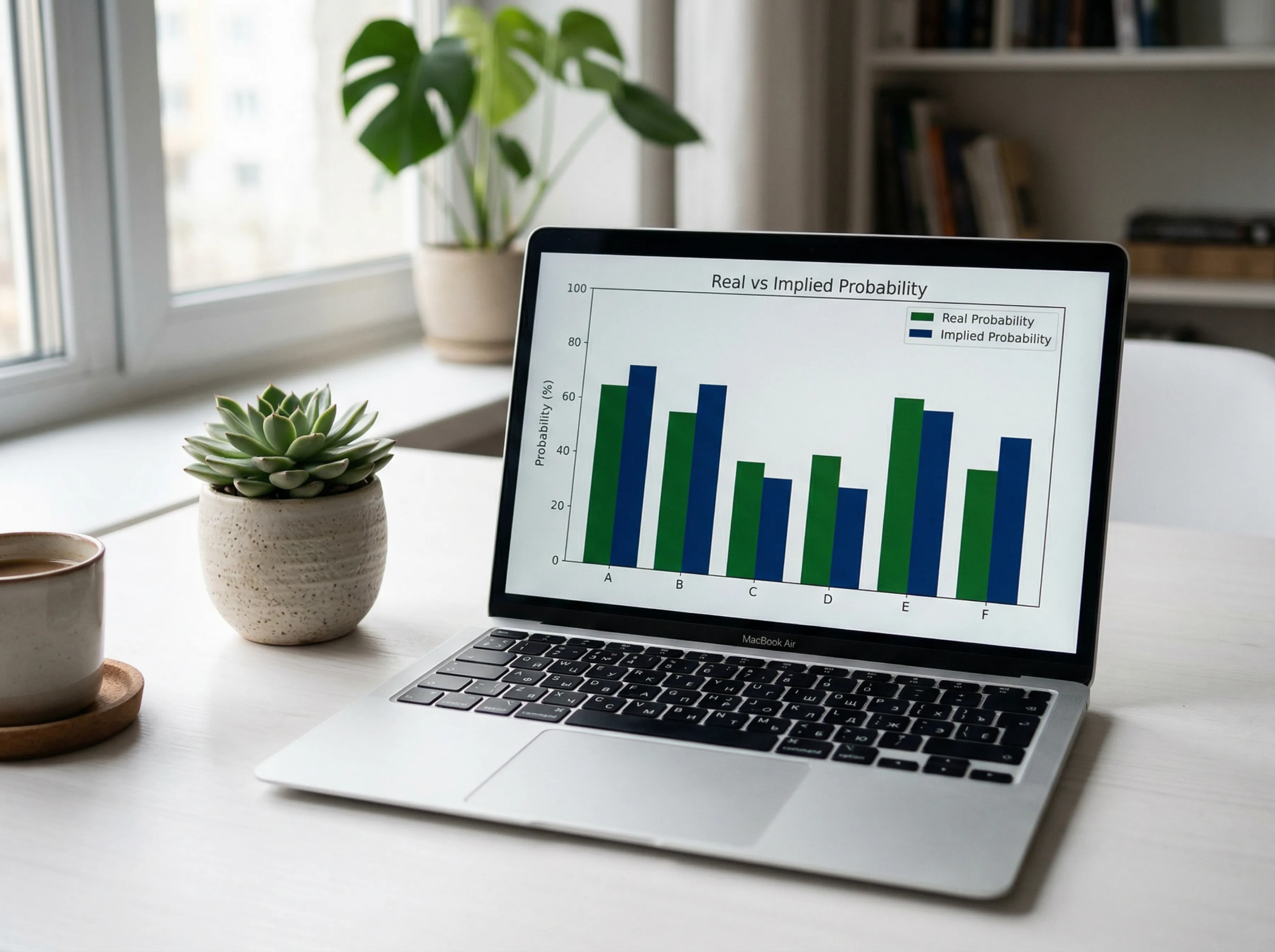 Chart comparing implied probability versus model probability for five early value bets at the 2026 World Cup