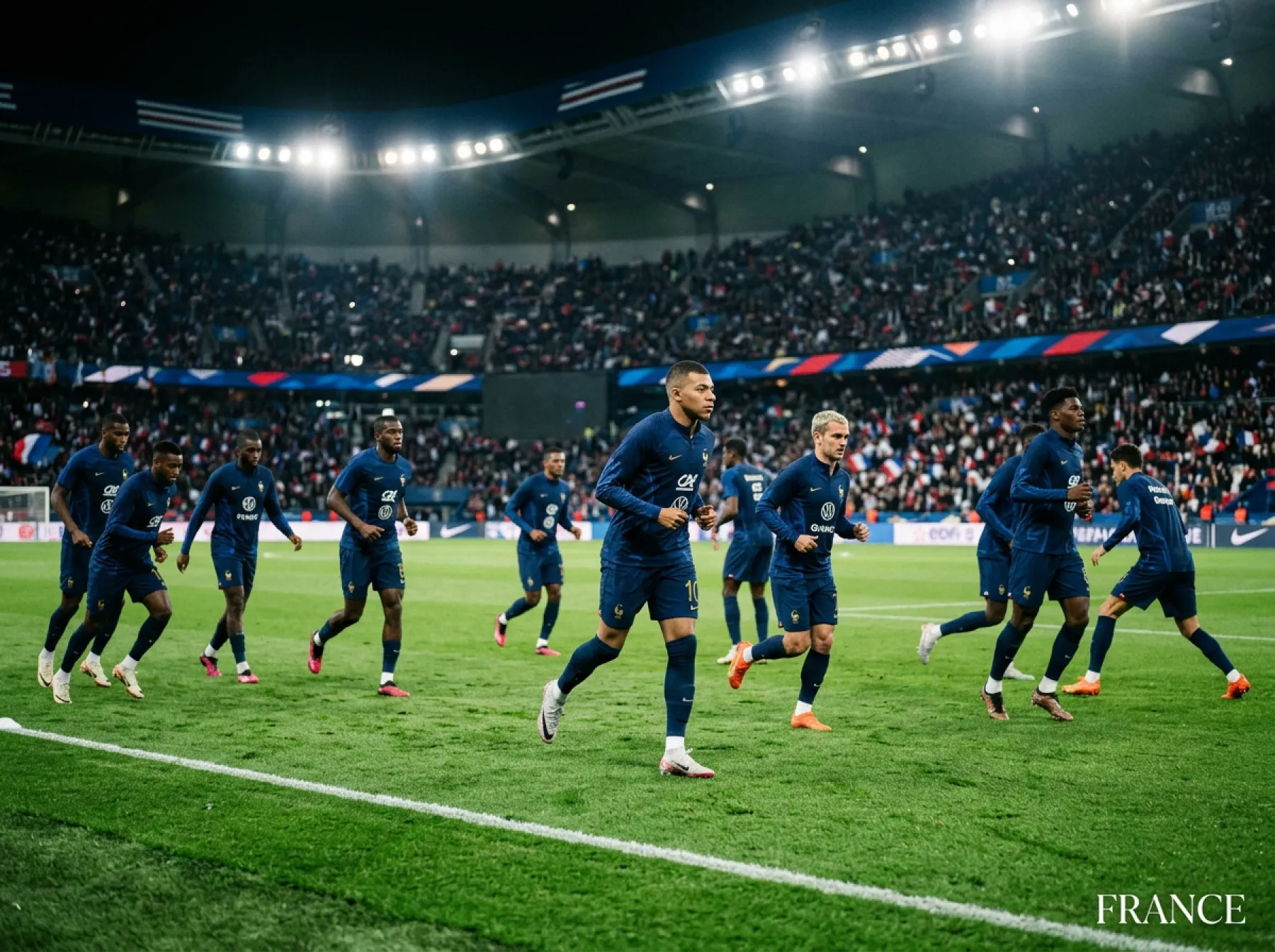 France national team in dark blue jerseys during a 2026 World Cup qualifying match