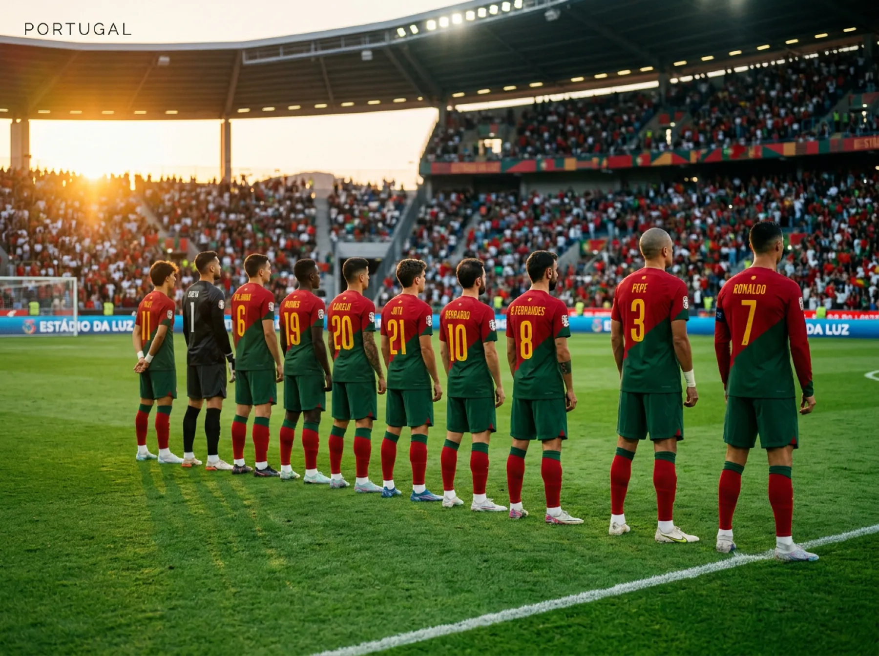Portugal squad in red and green kit preparing for the 2026 FIFA World Cup