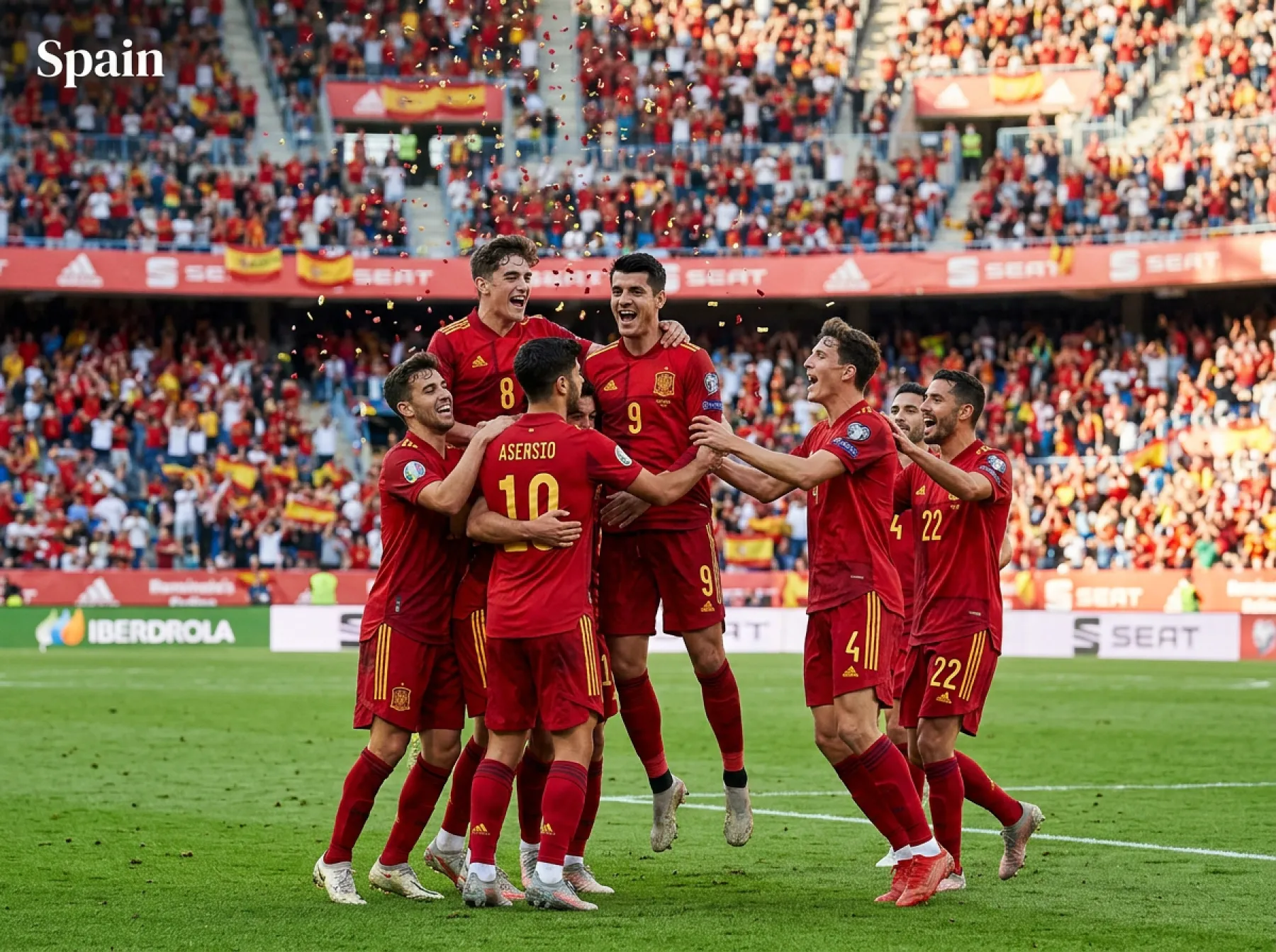 Spain national team celebrating during a 2026 World Cup qualifier
